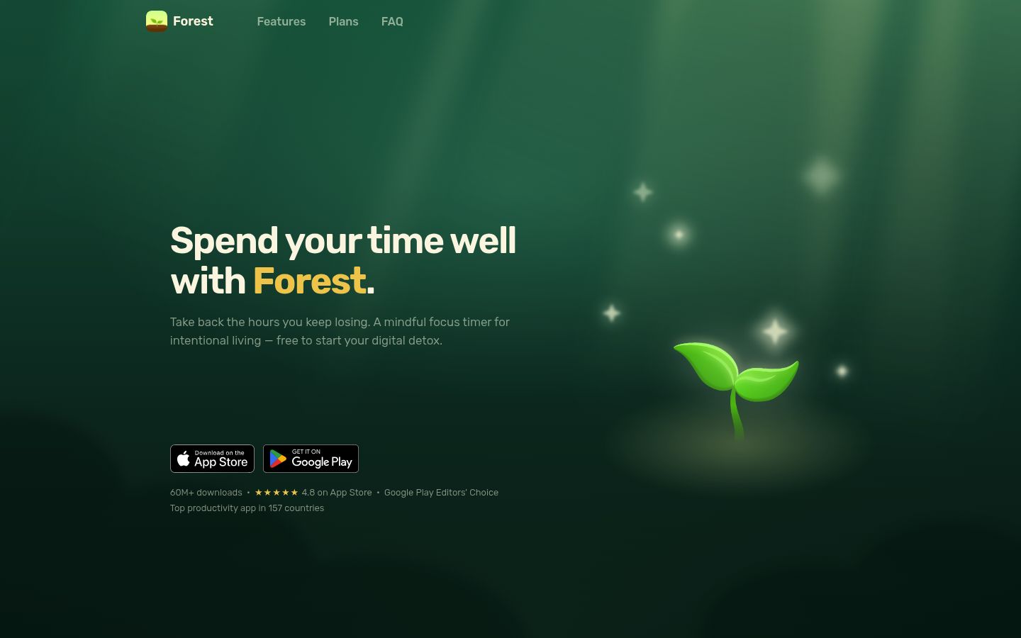 Screenshot of the homepage of Forest