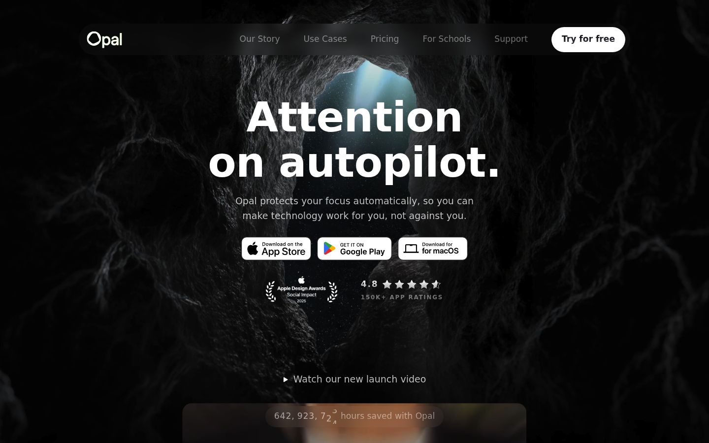 Screenshot of the homepage of Opal
