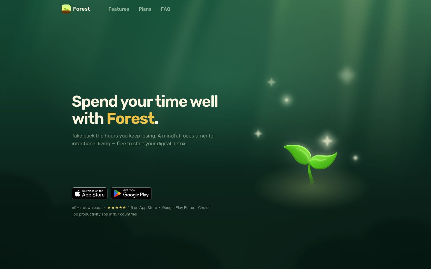 Screenshot of the homepage of Forest