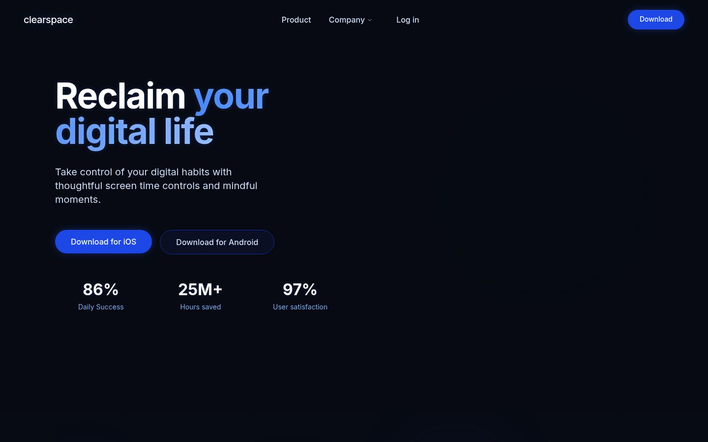 Screenshot of the homepage of Clearspace