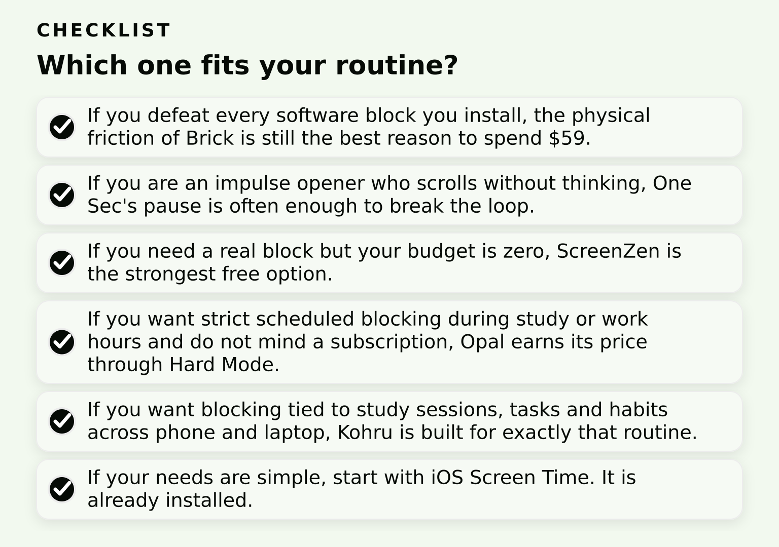 Checklist: Which one fits your routine? (6 items)